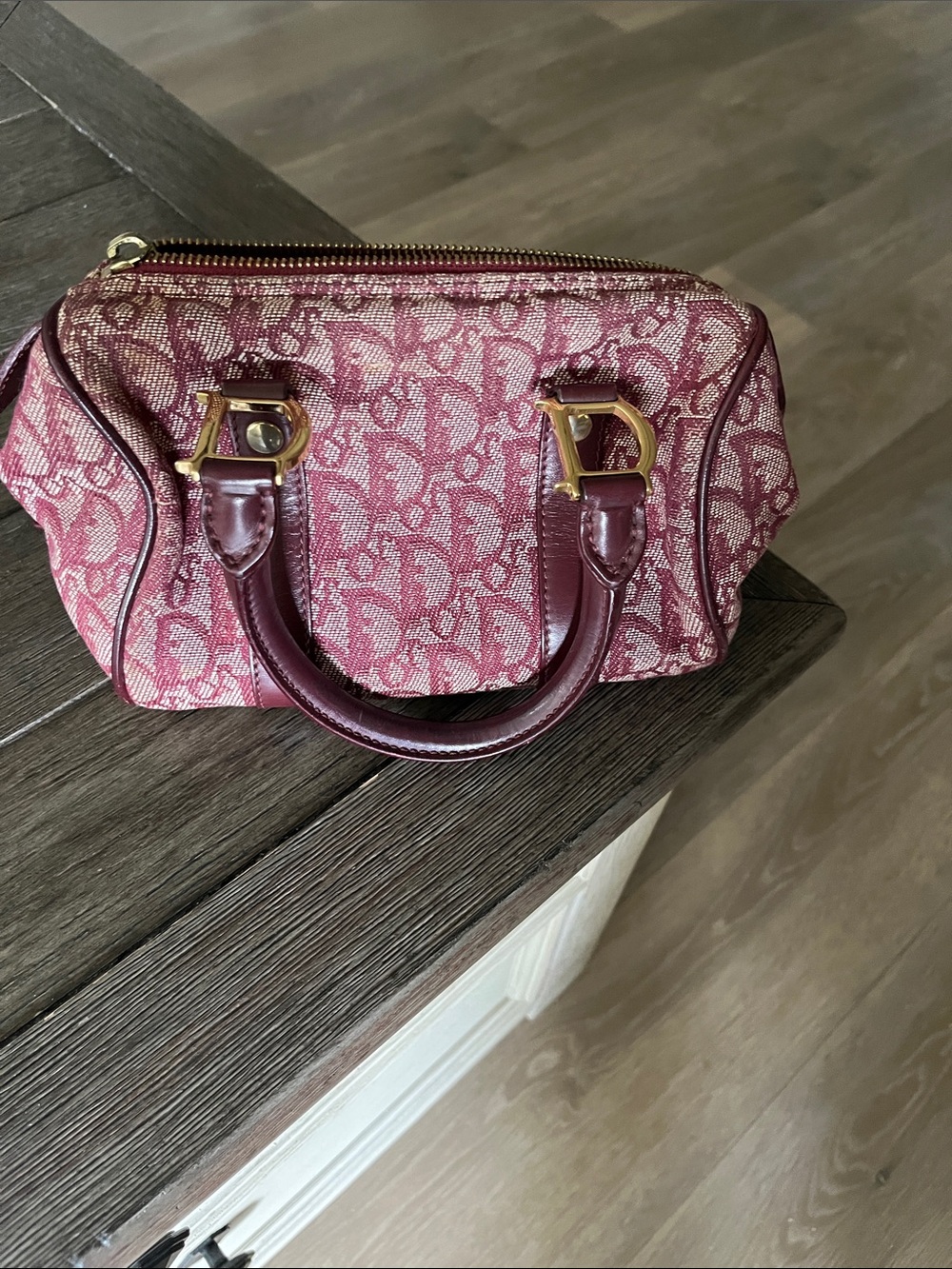 Dior Burgundy Pink Monogram Mini Bag with Gold Hardware